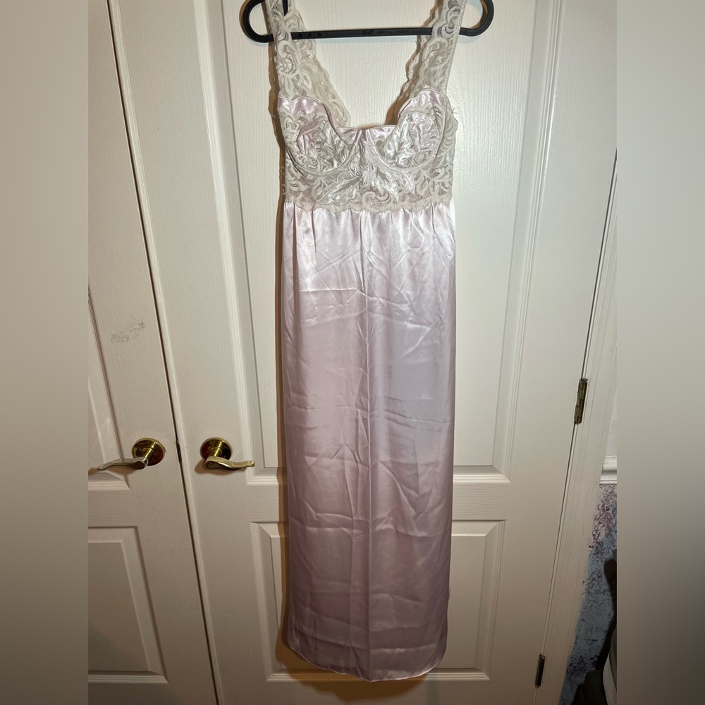 Natori long pink slip dress with lace
